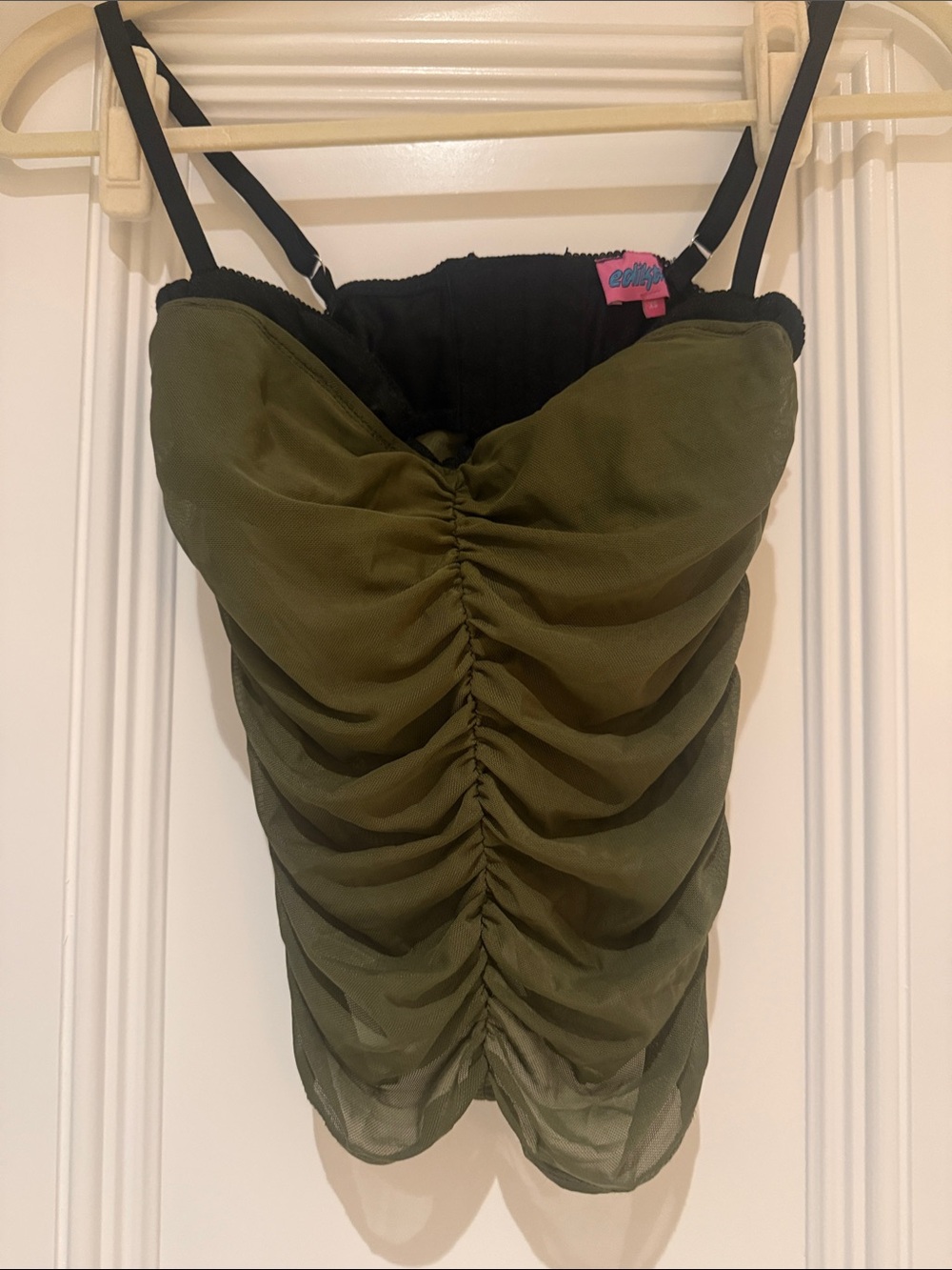 Edikted Olive Green Ruched Camisole with Black Straps